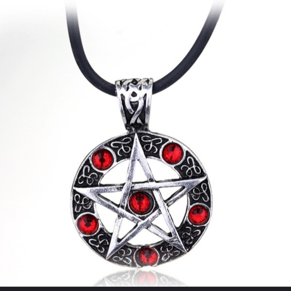 Jewelry - HP! NWT Silver Red Stone Goth Pentacle Necklace!